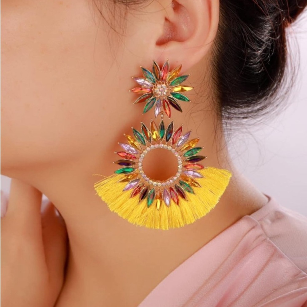 Gorgeous Boho Crystal Multicolor Tassel Earrings